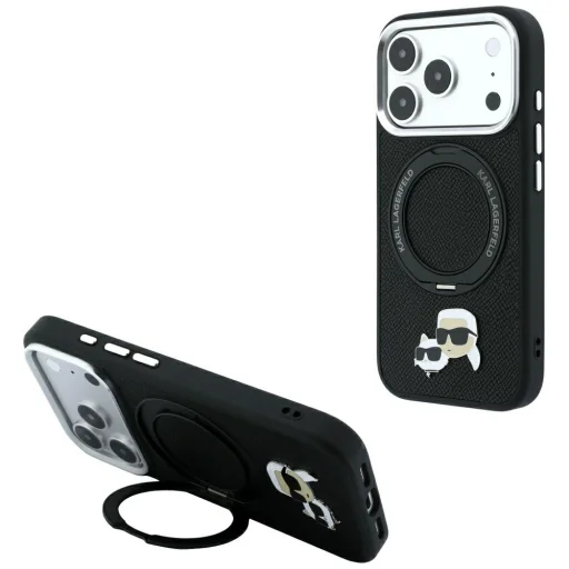 iPhone 18 Pro / 17 Pro čierny Karl Lagerfeld Ring Stand 360 Karl & Choupette Heads Pin MagSafe zadný kryt - 1