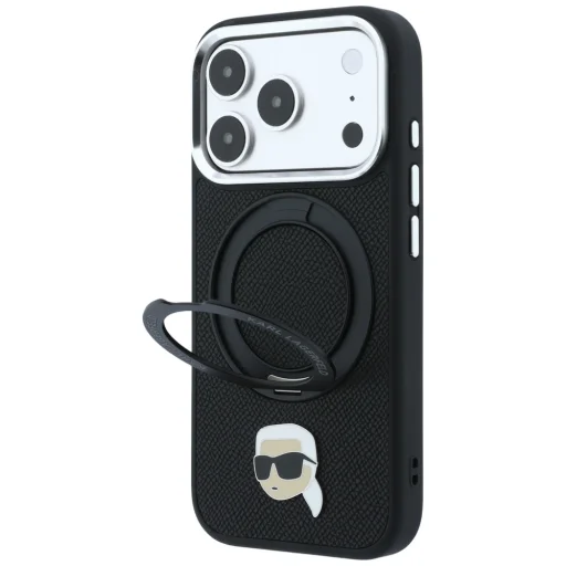 Čierny Karl Lagerfeld Karl Head Pin MagSafe zadný kryt pre iPhone 18 Pro / iPhone 17 Pro s 360° prstencovým stojanom - 2