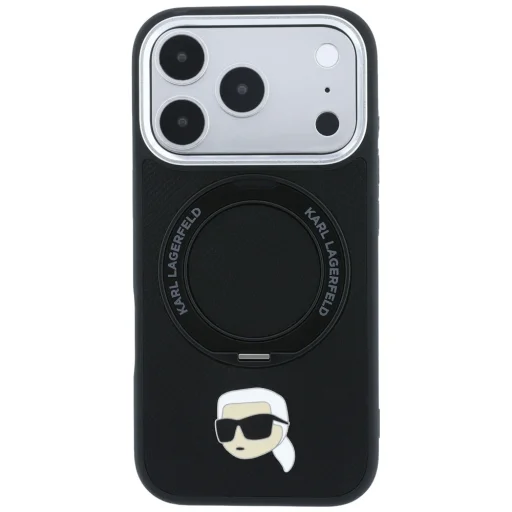 Čierny Karl Lagerfeld Karl Head Pin MagSafe zadný kryt pre iPhone 18 Pro / iPhone 17 Pro s 360° prstencovým stojanom - 3