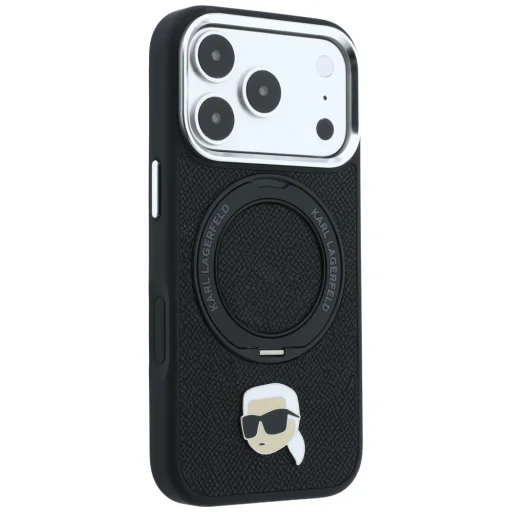 Čierny Karl Lagerfeld Karl Head Pin MagSafe zadný kryt pre iPhone 18 Pro / iPhone 17 Pro s 360° prstencovým stojanom - 4