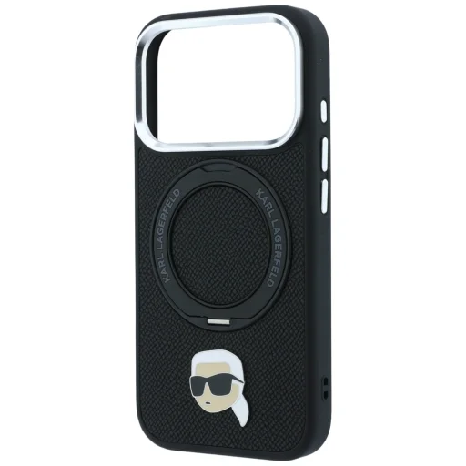 Čierny Karl Lagerfeld Karl Head Pin MagSafe zadný kryt pre iPhone 18 Pro / iPhone 17 Pro s 360° prstencovým stojanom - 6