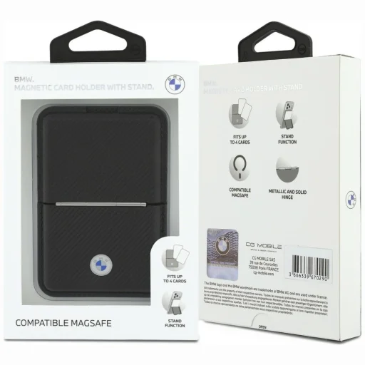 Magnetická peňaženka na karty BMW Carbon Metal Logos MagSafe, čierna - 6