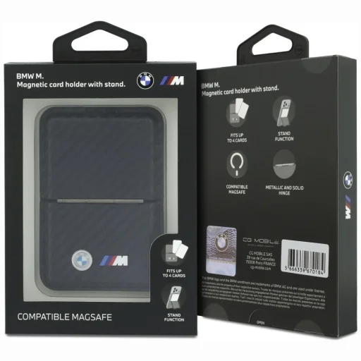 MagSafe magnetický držiak na karty a stojan BMW M Carbon Metal Logos, čierny - 6
