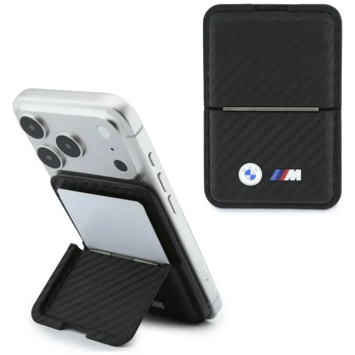 MagSafe magnetický držiak na karty a stojan BMW M Carbon Metal Logos, čierny - 1