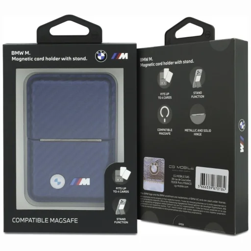 BMW M Carbon Metal Logos MagSafe peňaženka na karty a stojan, tmavomodrá - 6
