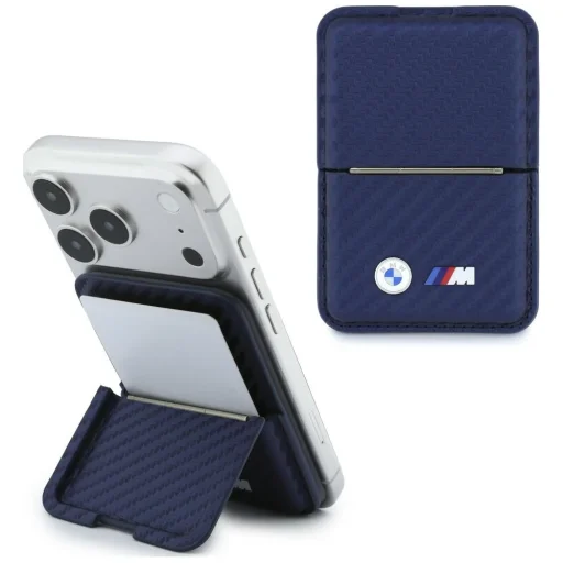 BMW M Carbon Metal Logos MagSafe peňaženka na karty a stojan, tmavomodrá - 1