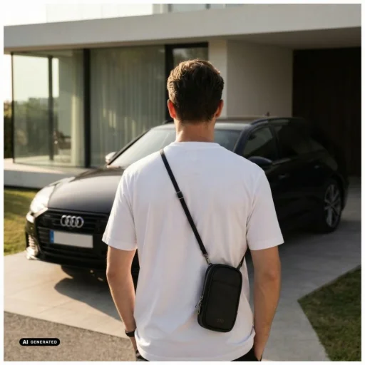 Audi A6 Synthetic Leather D2 univerzálne koženkové puzdro na telefón, čierne - 7
