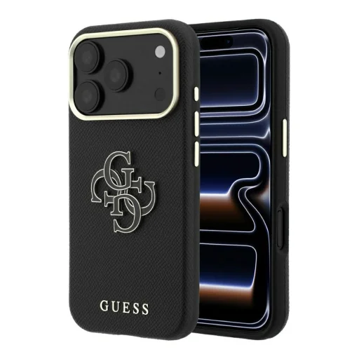 Čierne puzdro Guess so zrnitou textúrou a veľkým živicovým logom pre iPhone 18 Pro Max a iPhone 17 Pro Max - 1