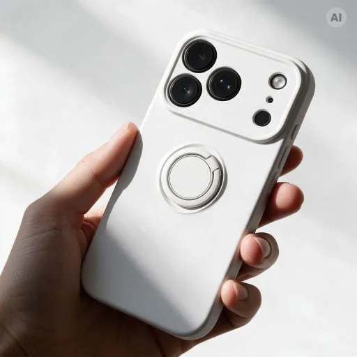iPhone 18 Pro / iPhone 17 Pro strieborný silikónový kryt s vyklápacím krúžkom - 3