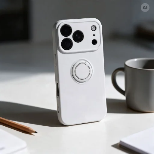 iPhone 18 Pro / iPhone 17 Pro strieborný silikónový kryt s vyklápacím krúžkom - 4