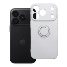 iPhone 18 Pro / iPhone 17 Pro strieborný silikónový kryt s vyklápacím krúžkom