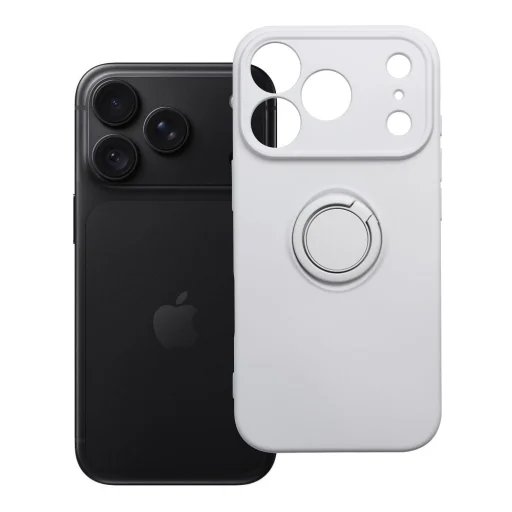 iPhone 18 Pro / iPhone 17 Pro strieborný silikónový kryt s vyklápacím krúžkom - 1