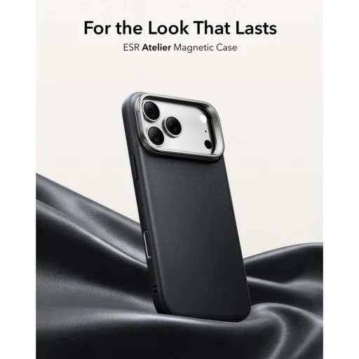 iPhone 17 Pro / 18 Pro ESR kožené puzdro so stojanom, kompatibilné s MagSafe, čierne - 2
