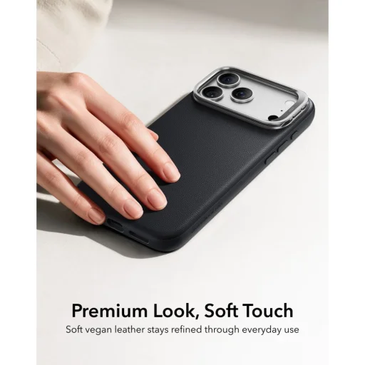 iPhone 17 Pro / 18 Pro ESR kožené puzdro so stojanom, kompatibilné s MagSafe, čierne - 3