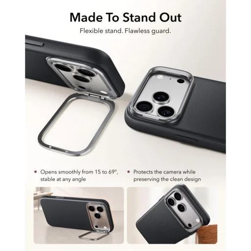 iPhone 17 Pro / 18 Pro ESR kožené puzdro so stojanom, kompatibilné s MagSafe, čierne - 4