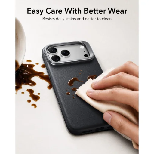 iPhone 17 Pro / 18 Pro ESR kožené puzdro so stojanom, kompatibilné s MagSafe, čierne - 5