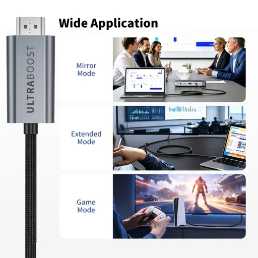 Tech-Protect UltraBoost USB-C – HDMI 2.1 kábel, 8K, 60 Hz, 300 cm, sivý - 6