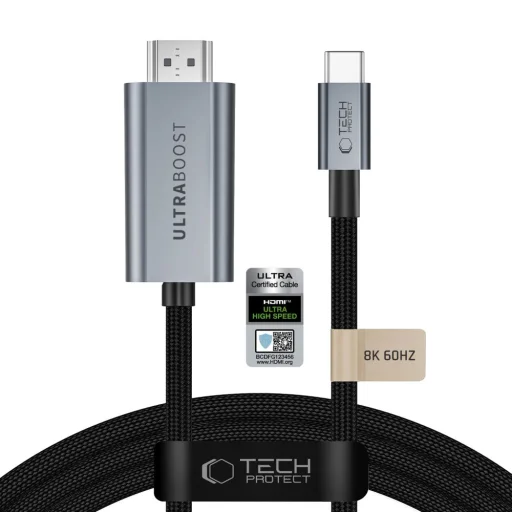 Tech-Protect UltraBoost USB-C – HDMI 2.1 kábel, 8K, 60 Hz, 300 cm, sivý - 1