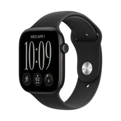 Apple Watch S12 GPS 46 mm s čiernym hliníkovým puzdrom a čiernym športovým remienkom – M/L (mjel4mp/a) - 1