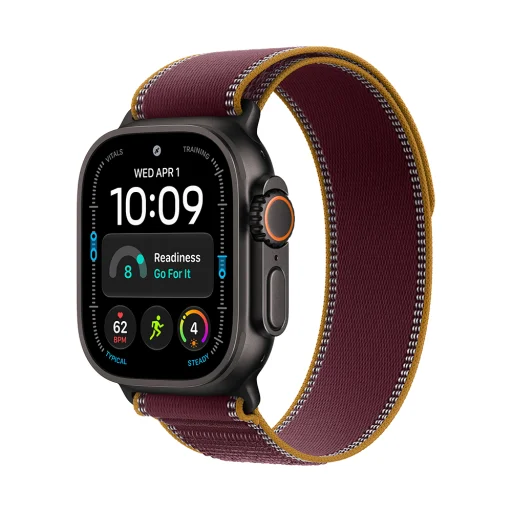 Apple Watch Ultra 4 Cellular 49 mm s čiernym titánovým puzdrom a bordovým remienkom Trail Loop – M/L (mjc44qh/a) - 1