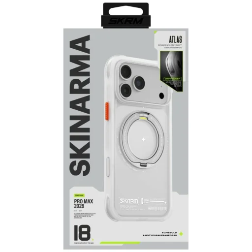 iPhone 18 Pro Max / 17 Pro Max biele puzdro SKINARMA Atlas MagSafe s 360° otočným stojanom - 7