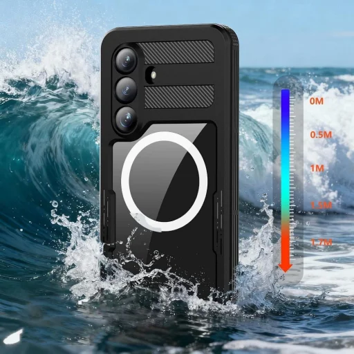 Samsung S26 PLUS čierne SHELLBOX MARS vodotesné puzdro s kovovým krúžkom - 3