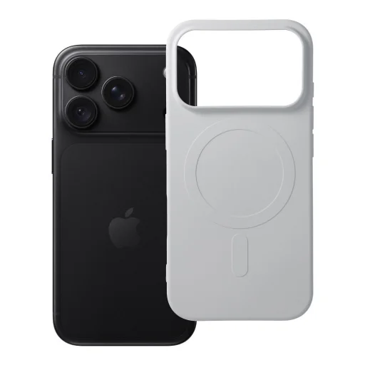 iPhone 18 Pro / 17 Pro silikónový kryt kompatibilný s MagSafe s veľkým výrezom, strieborný - 1