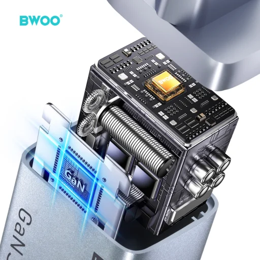BWOO BO-CDA237 30 W GaN sieťová nabíjačka s konektorom USB-C a USB-A, sivá - 3