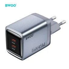 BWOO BO-CDA239 45 W GaN sieťová nabíjačka s dvoma portmi USB-C, sivá