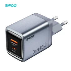 BWOO BO-CDA240 45 W GaN sieťová nabíjačka, USB-C a USB-A, sivá