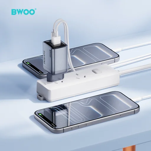 BWOO BO-CDA240 45 W GaN sieťová nabíjačka, USB-C a USB-A, sivá - 4
