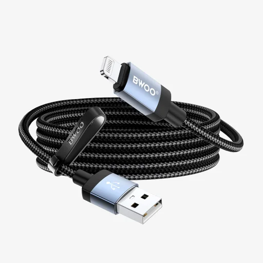 BWOO BO-X401L pletený USB-A–Lightning nabíjací a dátový kábel, 1 m, 3 A, čierny - 2