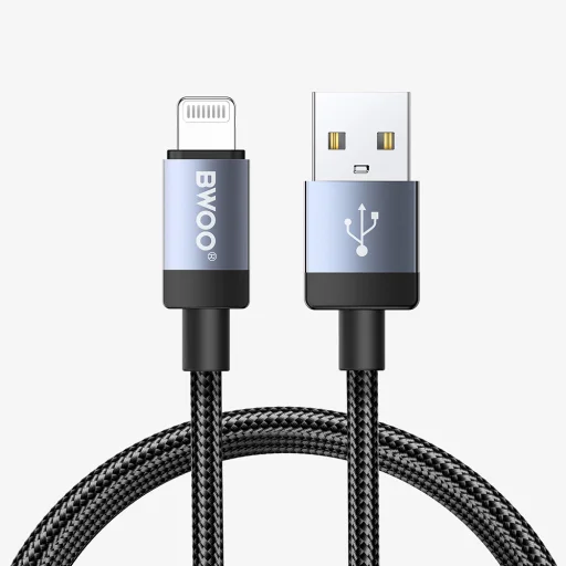 BWOO BO-X401L pletený USB-A–Lightning nabíjací a dátový kábel, 1 m, 3 A, čierny - 1