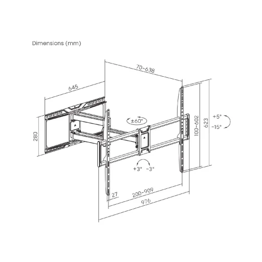 HOME LCDH50105FM nástenný držiak na TV, pre veľkosť obrazovky 50-105", max. nosnosť 75 kg, FULL MOTION, vrátane upevňovacích prvkov - 5