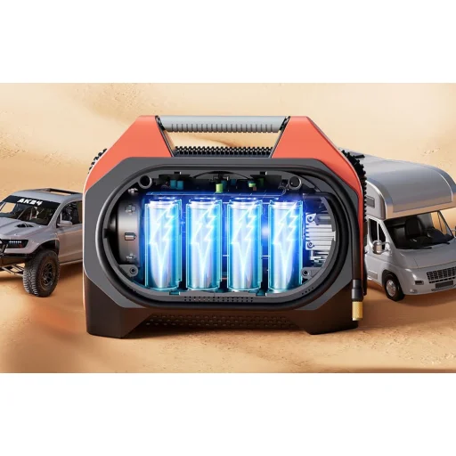 Etenwolf S6 (Vortex S6) akkumulátoros autós kompresszor, 11,03 bar, 19 200 mAh, narancssárga - 4