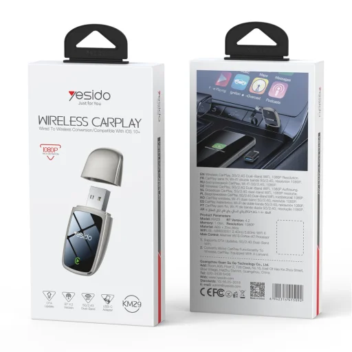 Yesido KM29 vezeték nélküli CarPlay adapter, USB-C, szürke - 6