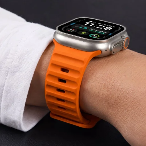 Apple Watch 8/9/10/11/12/SE/Ultra (44/45/46/49 mm) Tech-Protect Silicone Line oranžový remienok - 8