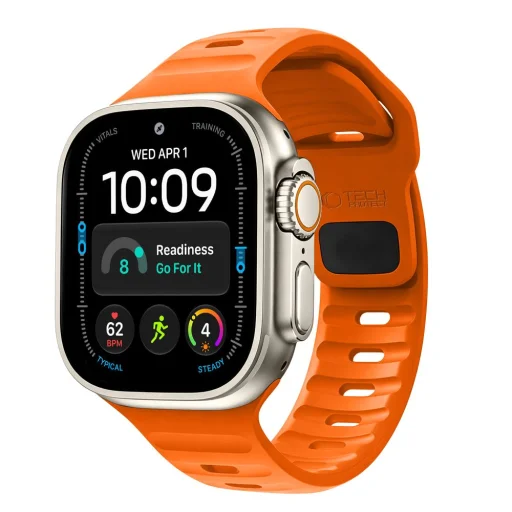 Apple Watch 8/9/10/11/12/SE/Ultra (44/45/46/49 mm) Tech-Protect Silicone Line oranžový remienok - 1