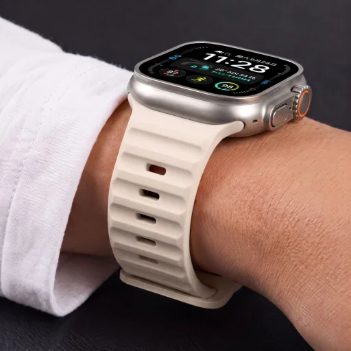 Apple Watch 8/9/10/11/12/SE/Ultra 44/45/46/49 mm béžový remienok Tech-Protect Silicone Line TPU - 6