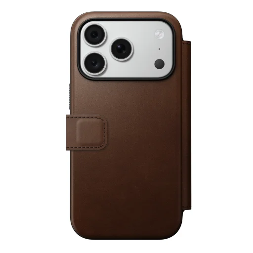  iPhone 18 Pro/17 Pro Nomad Modern Leather Folio barna bőr pénztárcatok - 2