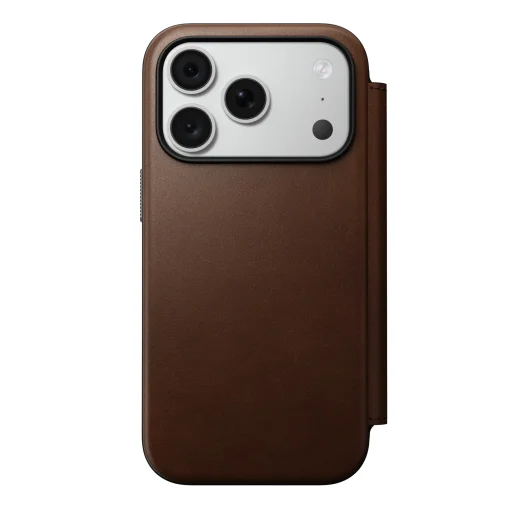  iPhone 18 Pro/17 Pro Nomad Modern Leather Folio barna bőr pénztárcatok - 1
