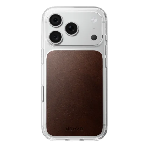 iPhone 18 Pro/17 Pro Nomad priesvitné kožené puzdro s kožou Horween, rustikálna hnedá - 1