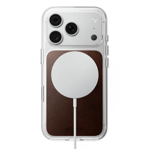iPhone 18 Pro/17 Pro Nomad priesvitné kožené puzdro s kožou Horween, rustikálna hnedá - 3