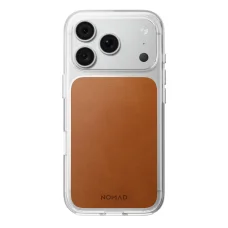 iPhone 18 Pro/17 Pro sedlovohnedé priehľadné kožené puzdro Nomad (Horween)