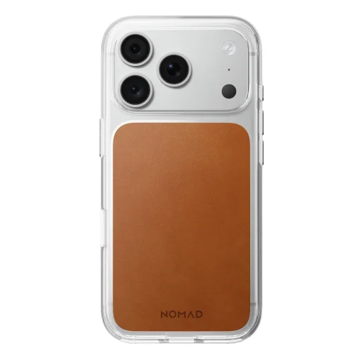iPhone 18 Pro/17 Pro sedlovohnedé priehľadné kožené puzdro Nomad (Horween) - 1