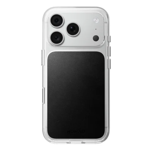 iPhone 18 Pro/17 Pro čierne priehľadné kožené puzdro Nomad s kožou Horween - 1