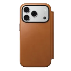  iPhone 18 Pro/17 Pro Nomad Modern Leather Folio Horween bőr könyvtok, nyeregbarna
