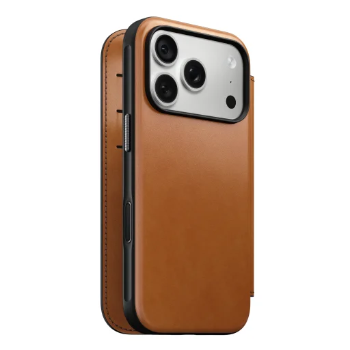  iPhone 18 Pro/17 Pro Nomad Modern Leather Folio Horween bőr könyvtok, nyeregbarna - 3