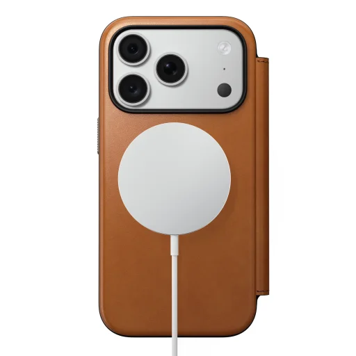  iPhone 18 Pro/17 Pro Nomad Modern Leather Folio Horween bőr könyvtok, nyeregbarna - 4