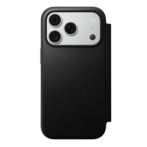 iPhone 18 Pro/17 Pro Nomad Modern Leather Folio čierne kožené peňaženkové puzdro - 1